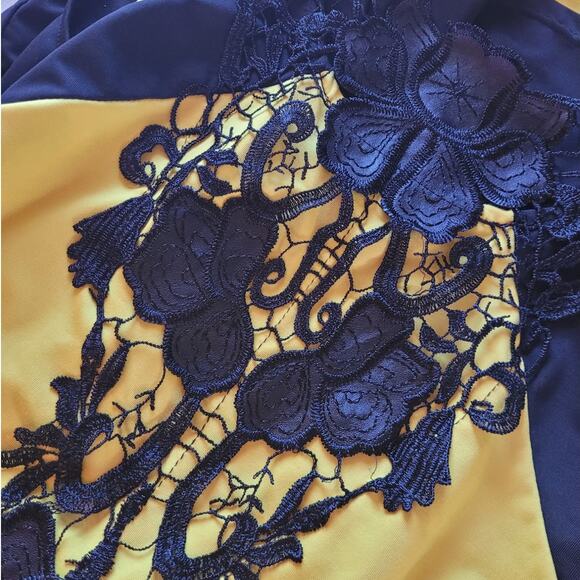 Heramay Korean Yellow Black Lace Applique Bodycon Mini Dress Small Clubwear Sexy - Picture 9 of 10